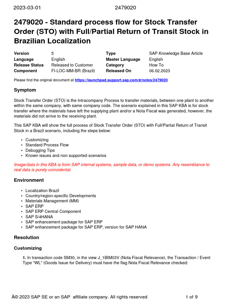 Brazil STO: Full/Partial Transit Returns | PDF | Finance & Money Management