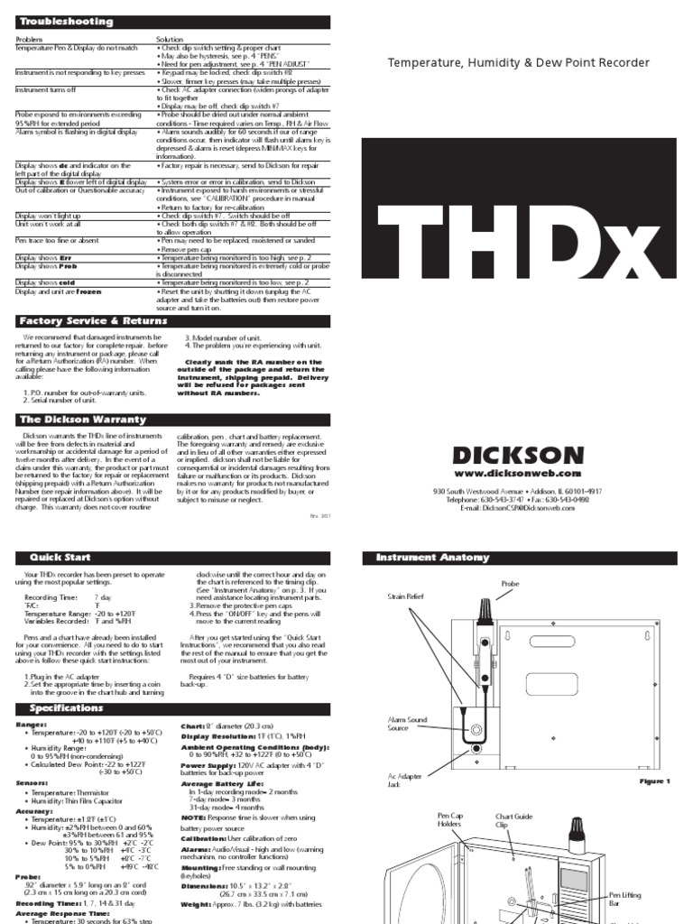 Dickson Temperature, Humidity & Dew Point Recorder PDF Calibration