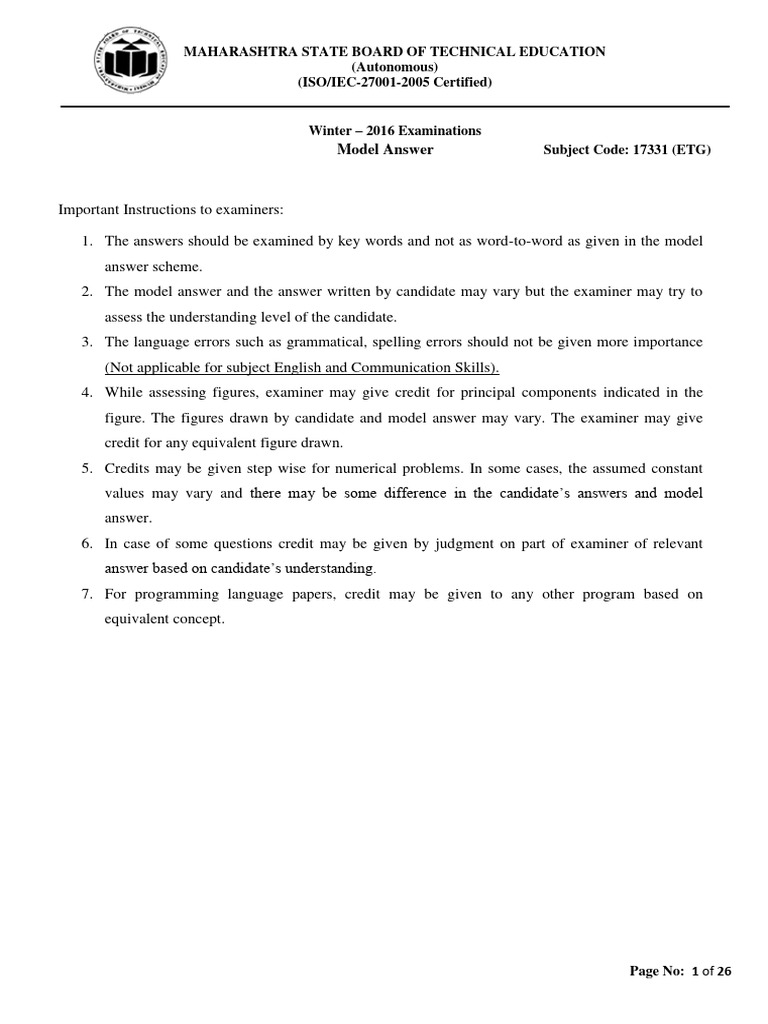 2016 Winter Model Answer Paper PDF Transformer