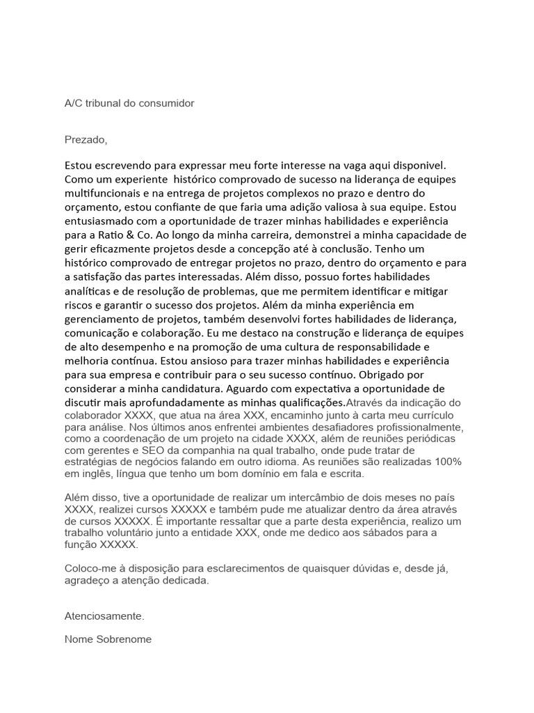 Modelo Carta De Apresentação Pdf