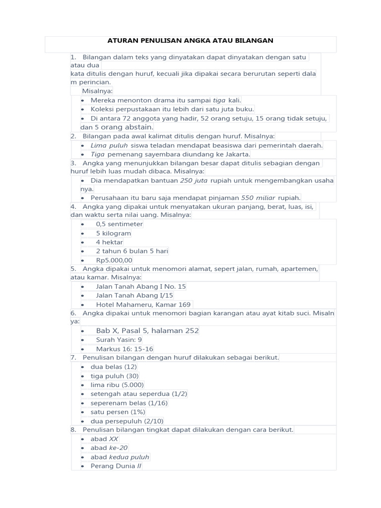 Aturan Penulisan Angka Atau Bilangan | PDF