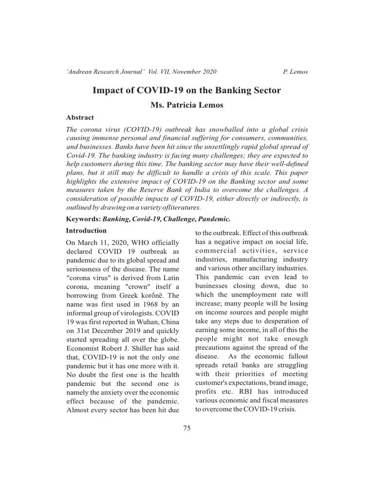 COVID-19's Impact on Banking Sector | PDF | Reserve Bank Of India | Banks
