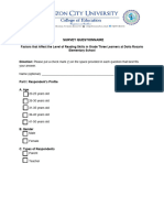 Questionnaire Factors That Affect The Level of Reading Skills in Grade Three Learners at Dona Rosario Elementary School