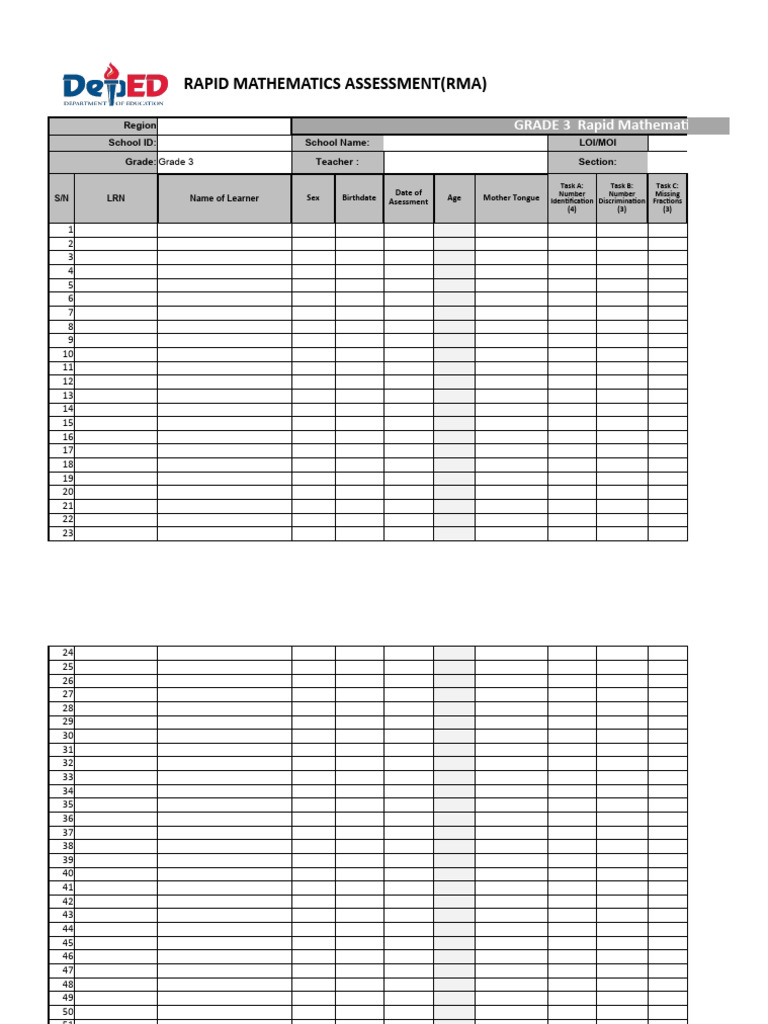 Grade 3 Rapid Math Assessment Scoresheet | PDF | Learning