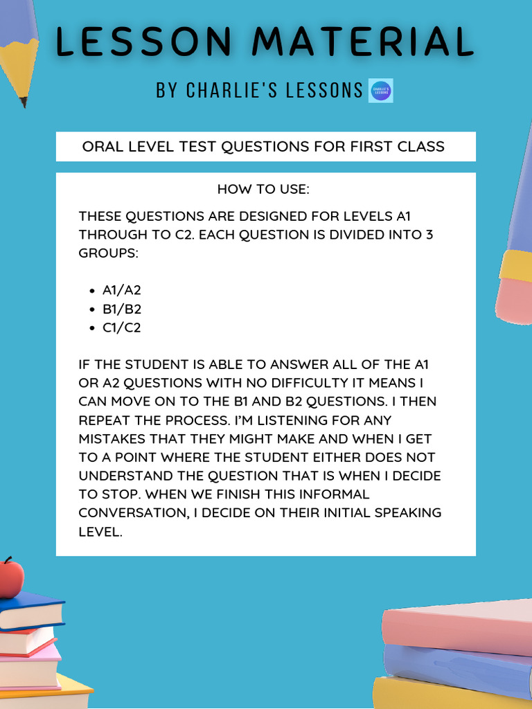 Oral Level Test Questions For Trial Class PDF