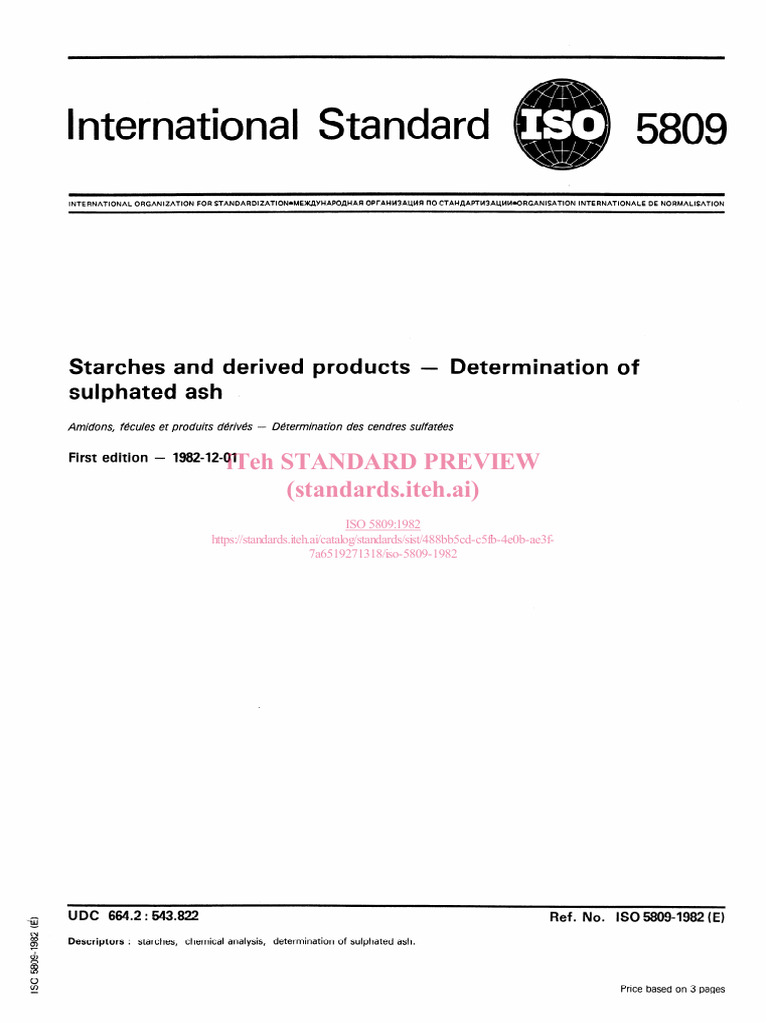 ISO 5809: Sulphated Ash in Starches | PDF