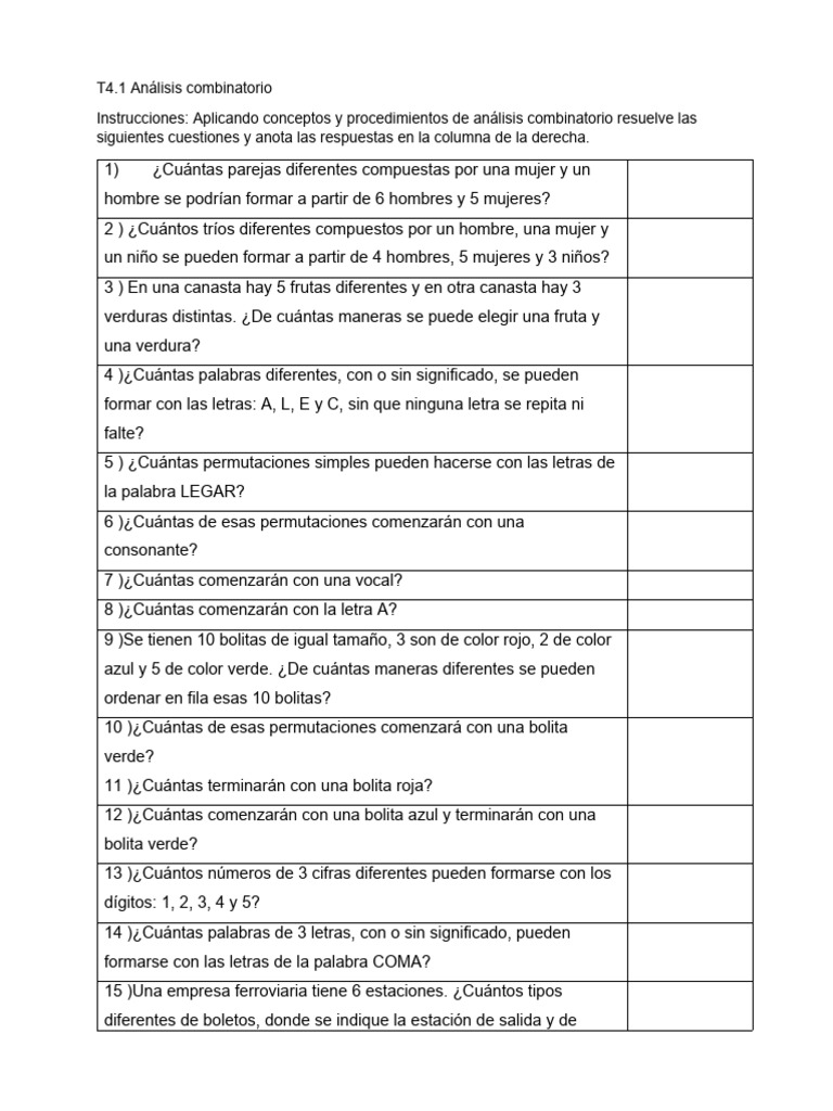 Ejercicios de Análisis Combinatorio | PDF | Combinatoria | Permutación
