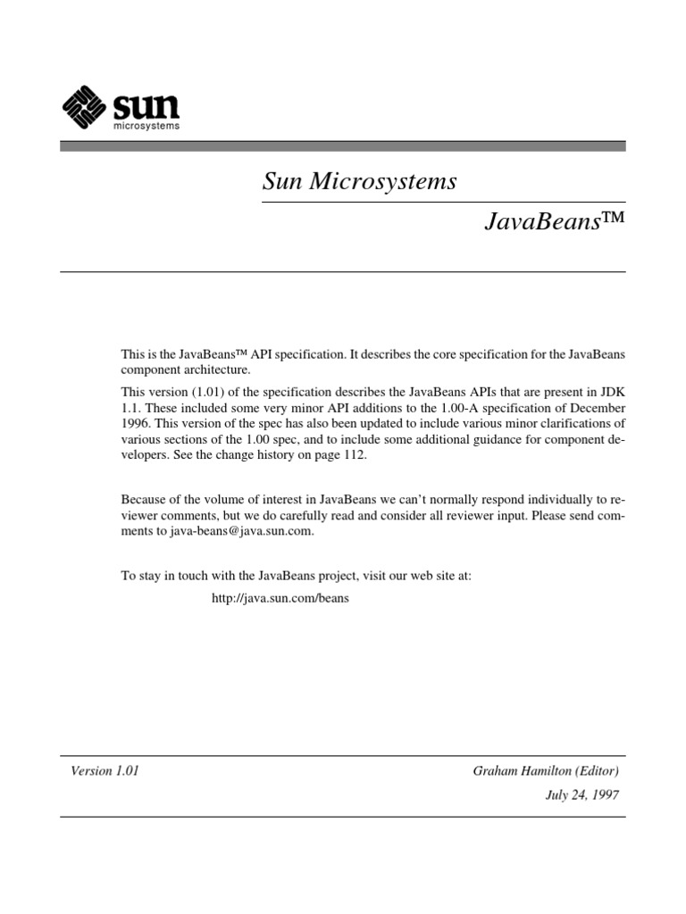 Sun Microsystems Javabeans | PDF | Java (Programming Language) | Common ...