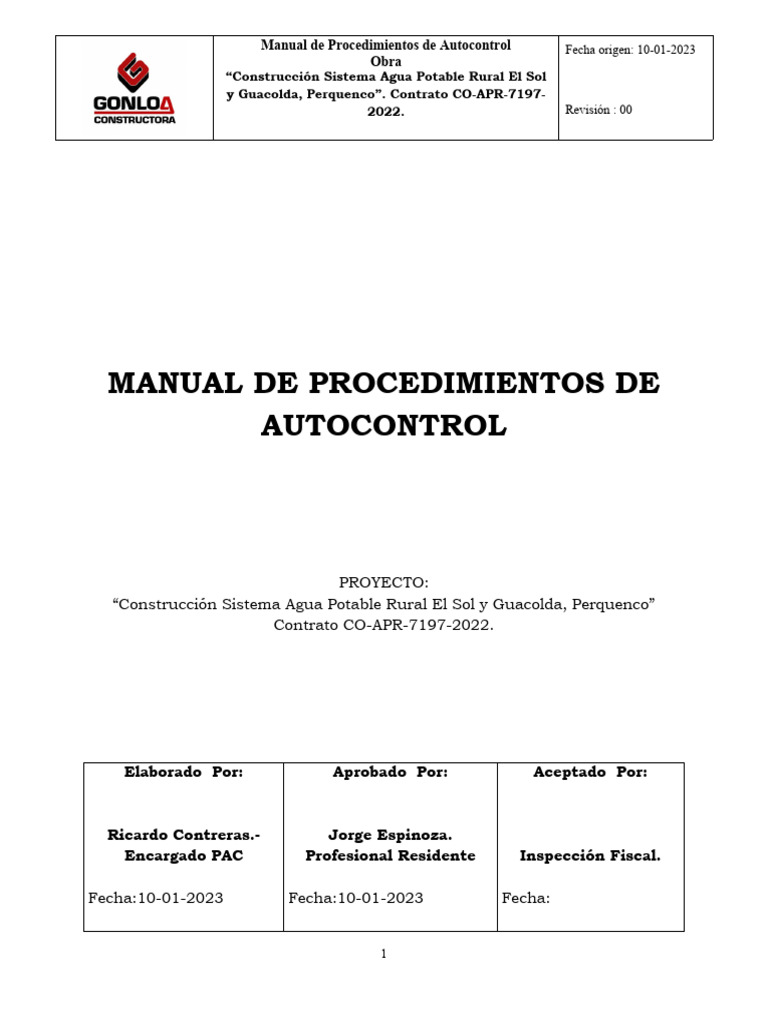 Manual de Autocontrol para Agua Potable | PDF | Tubería (transporte de ...