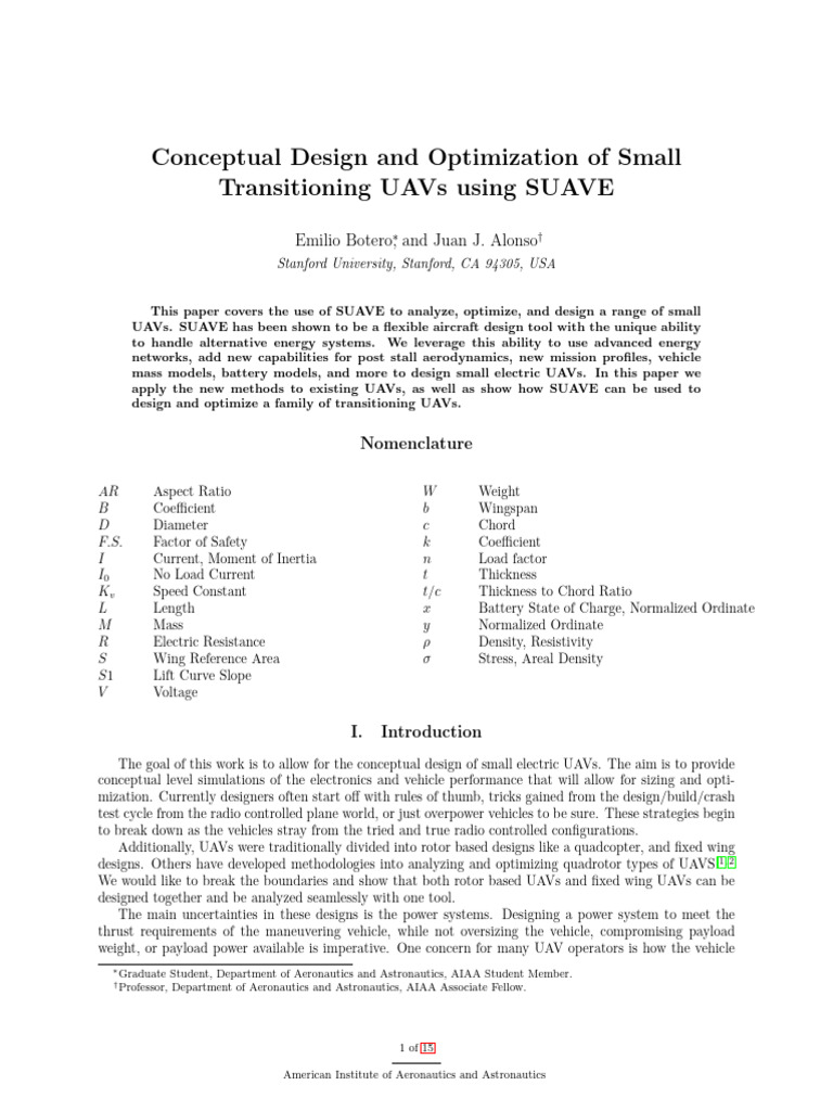 SUAVE for Small UAV Design Optimization | PDF | Technology & Engineering