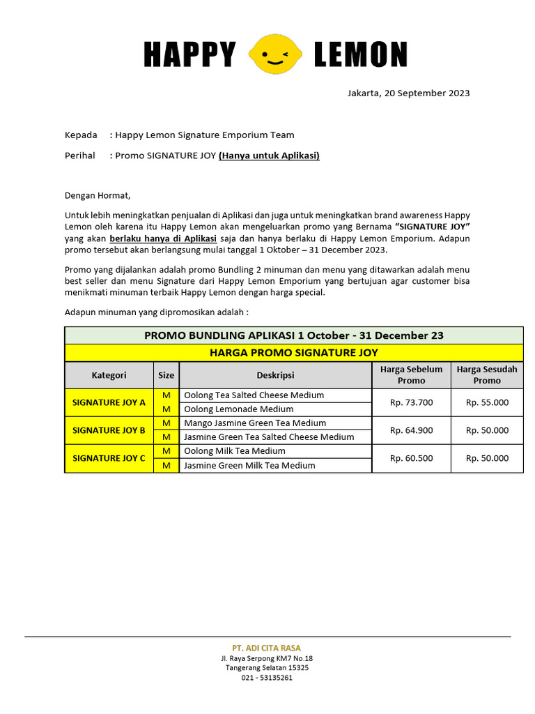 Memo Promo SIGNATURE JOY (EMP Only) PDF