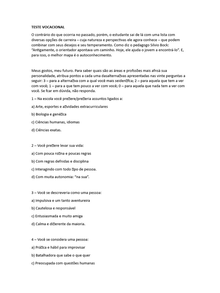 Teste Vocacional (1) | PDF | Pedagogia | Science