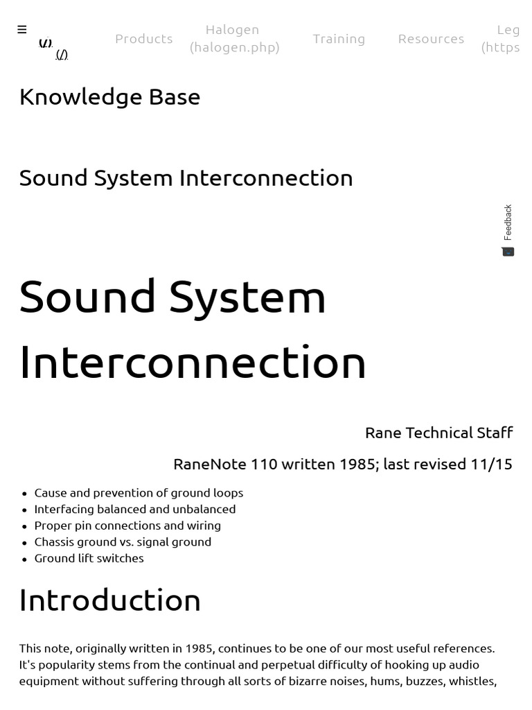 Sound Sytsem Interconnection PDF Electrical Engineering Electricity