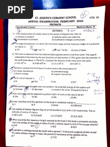 St. Joseph's Convent Final Exams All Papers