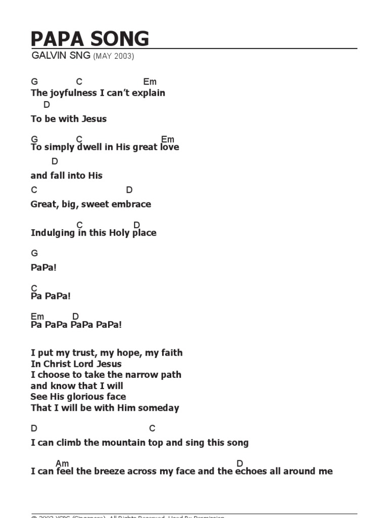 Papa Song Lyrics and Chords | PDF