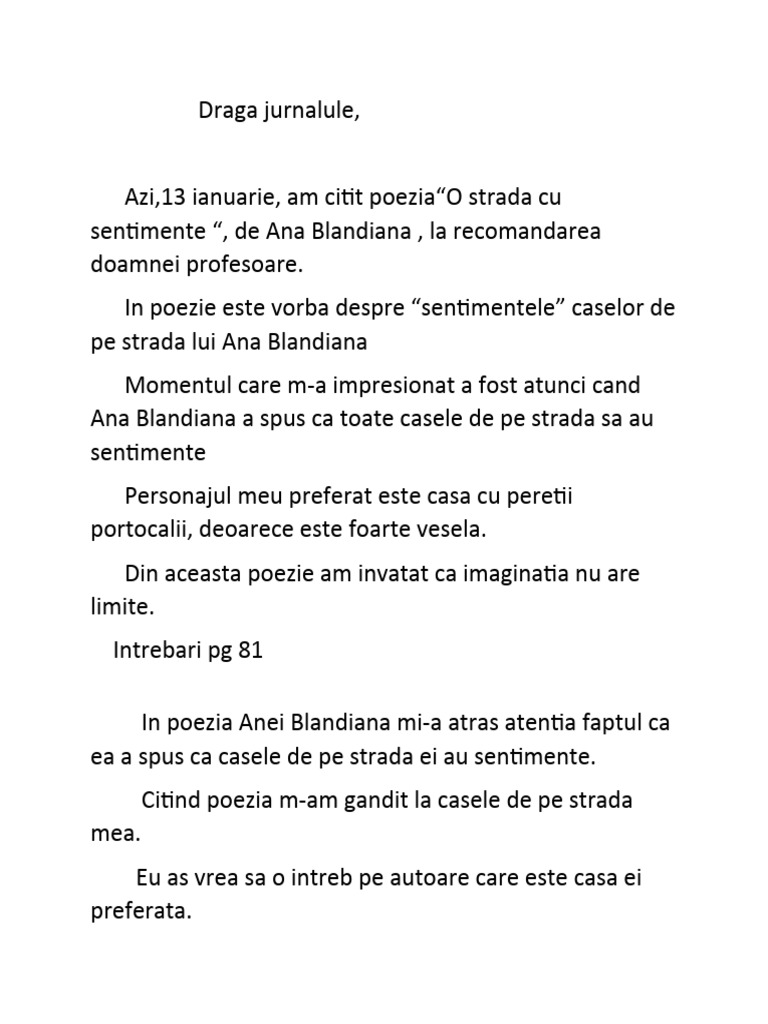 Poezie de Ana Blandiana - o Strada Cu Sentimente | PDF