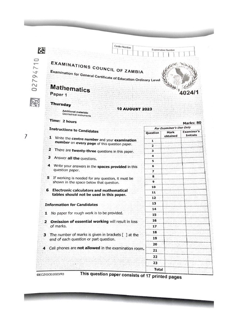 Maths 2023 Gce Pdf