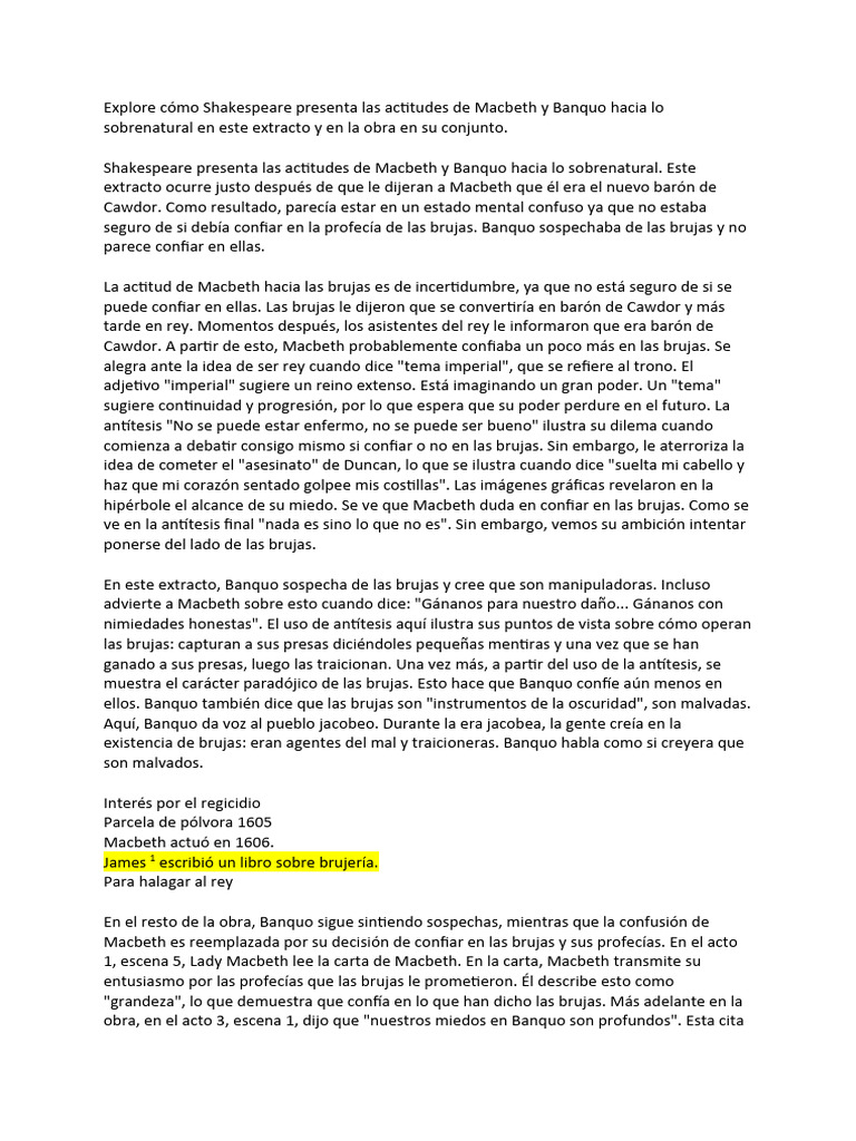 Actitudes de Macbeth y Banquo Hacia Lo Sobrenatural | PDF | Macbeth