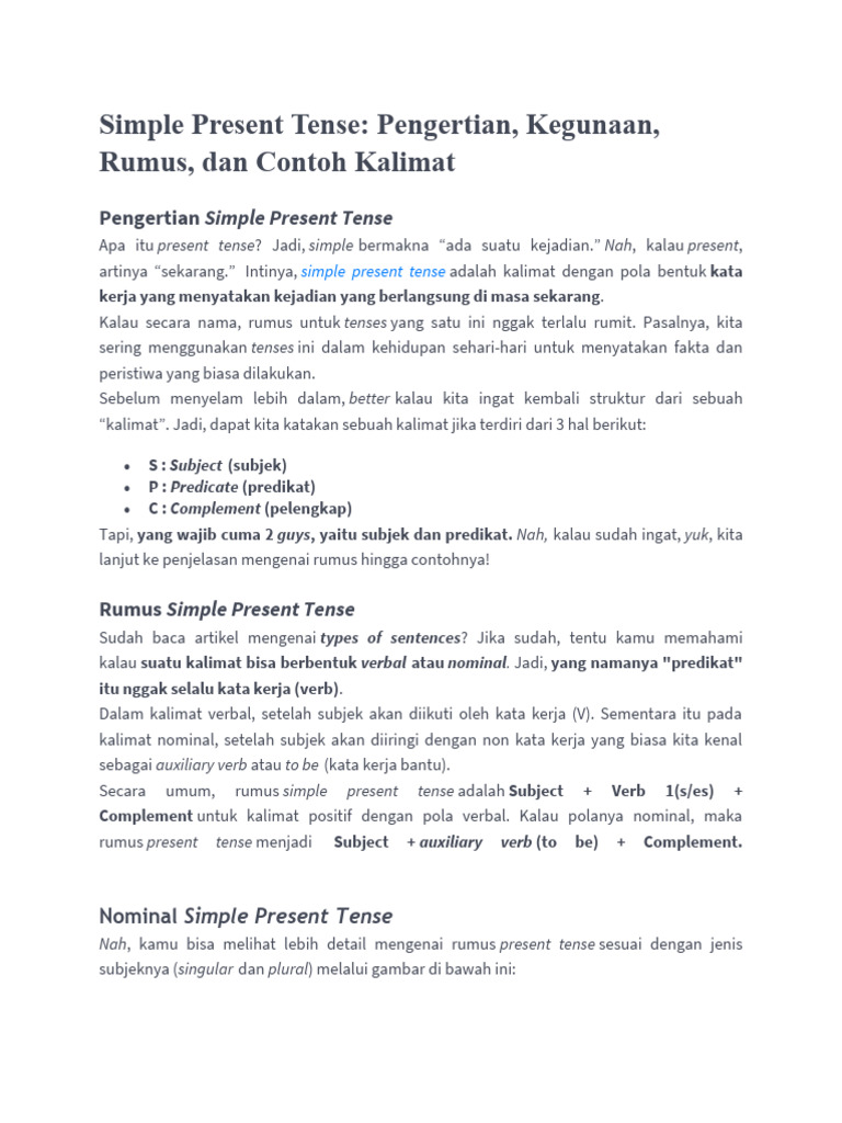 Panduan Lengkap Simple Present Tense | PDF | Seni & Disiplin Bahasa