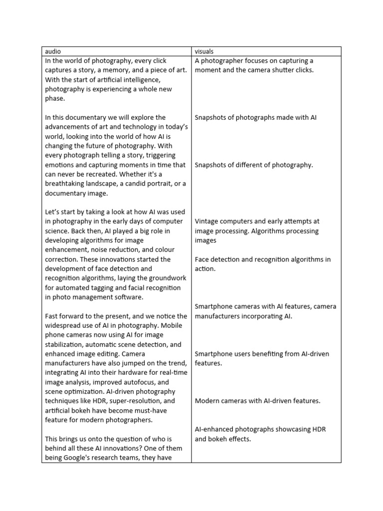 Ai in Photography Script | PDF