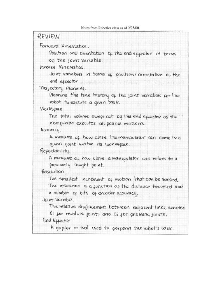 Notes From Robotics Class As of 9/25/00 | PDF