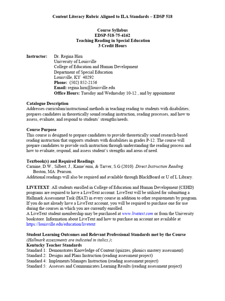 Edsp 518 Syllabus | PDF