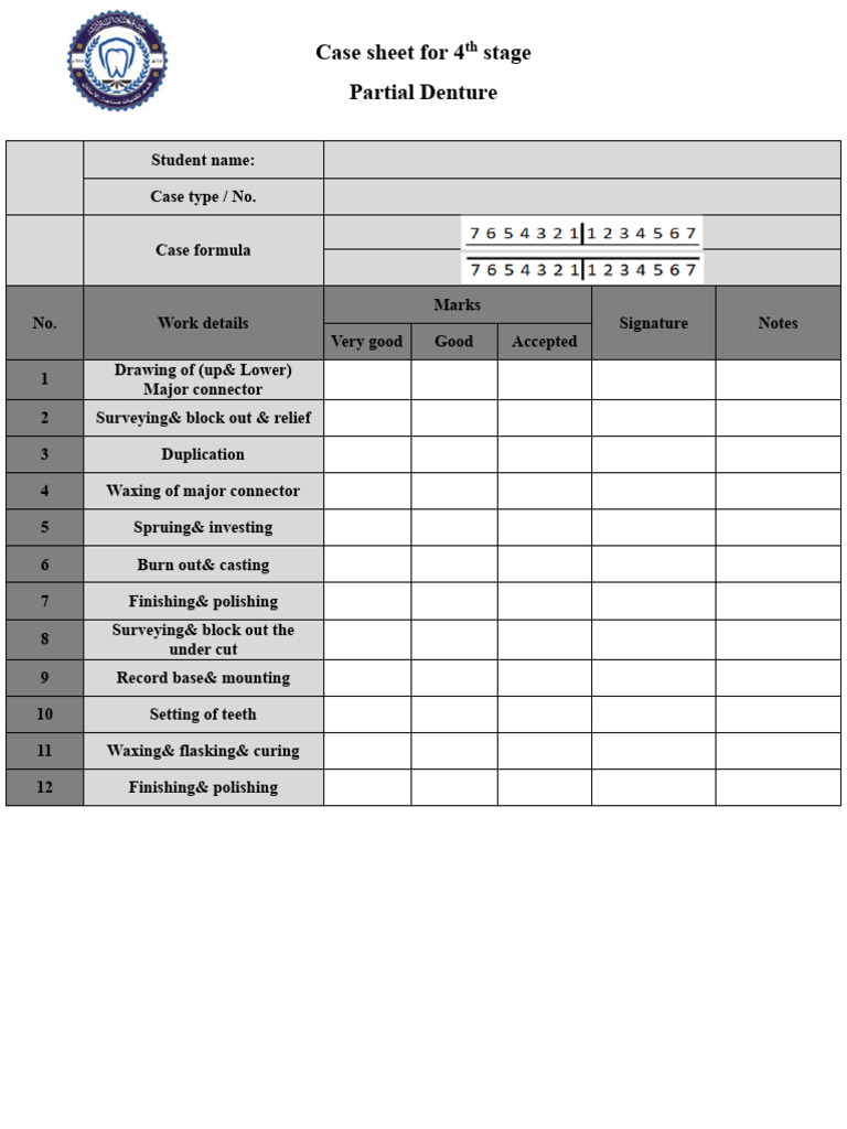 4th Stage Partial Denture Case Sheet | PDF