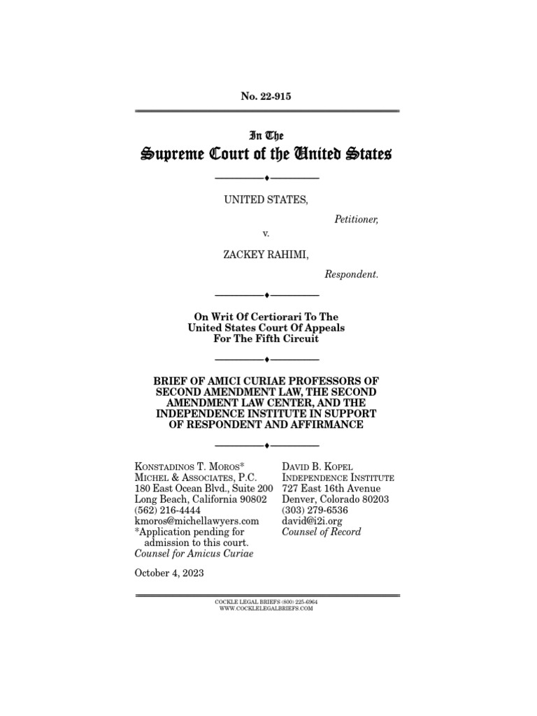 Supreme Court Brief on Second Amendment | PDF | Second Amendment To The ...