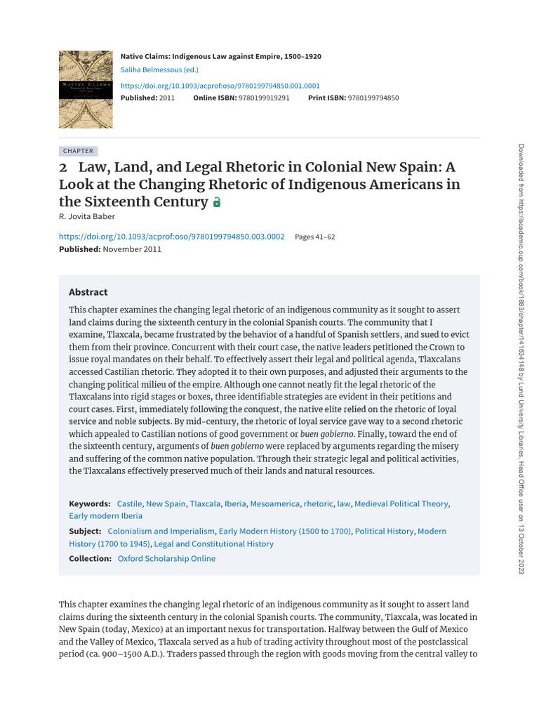 Tlaxcalan Legal Rhetoric in Colonial Courts | PDF | Spanish ...