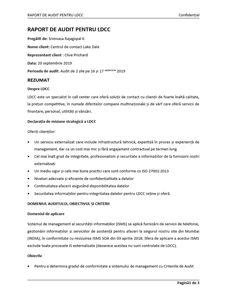 RAPORT DE AUDIT TEMPLATE - Srini | PDF