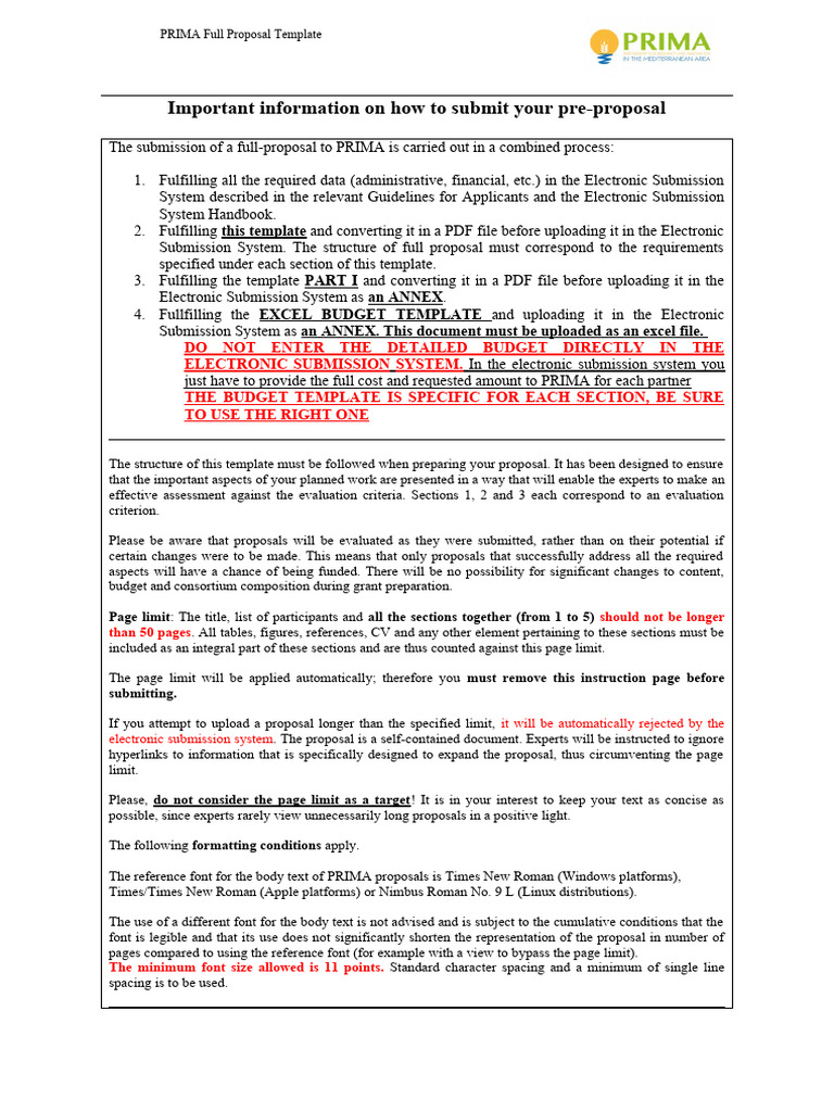 PRIMA Full Proposal Submission Guide | PDF | Open Access | Innovation