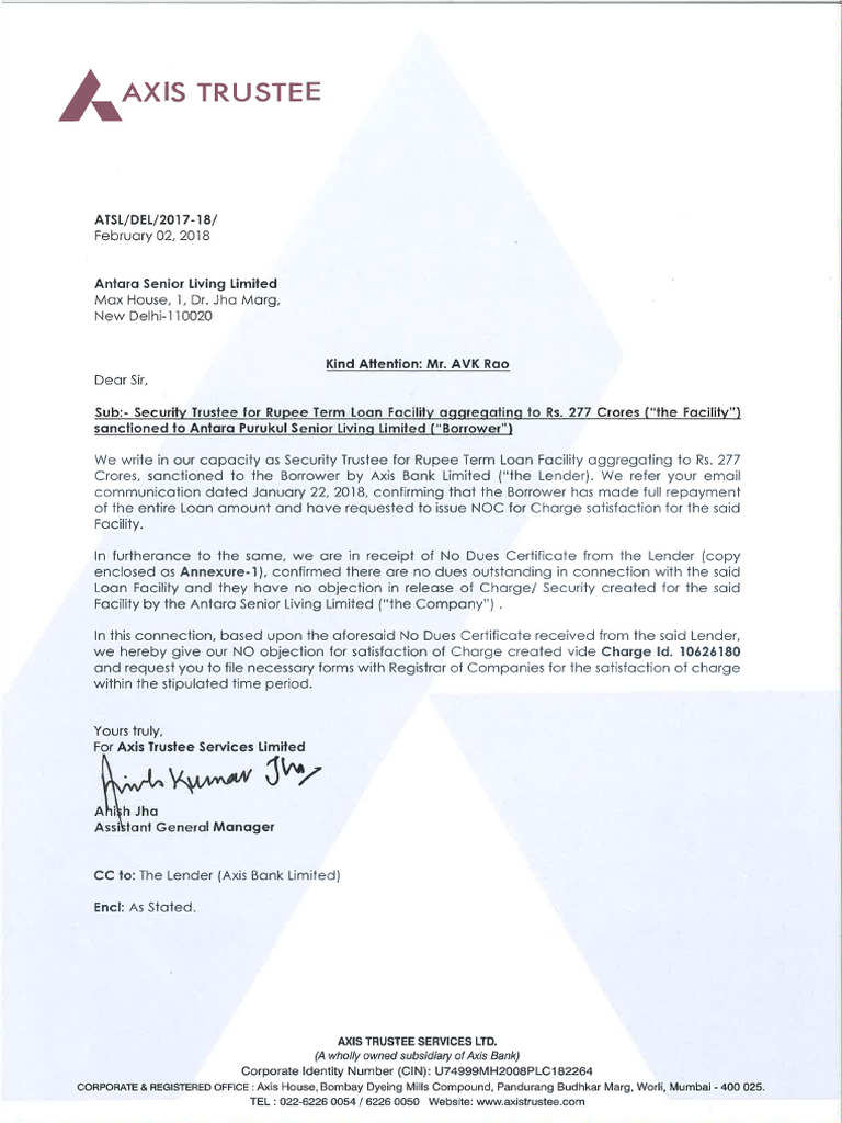 Letter of The Charge Holder Stating That The Amount Has Been Satisfied ...