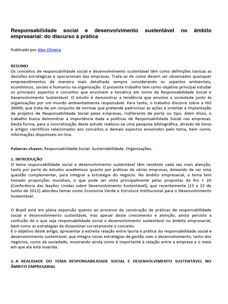 Responsabilidade Social E Desenvolvimento Sustent vel No mbito 