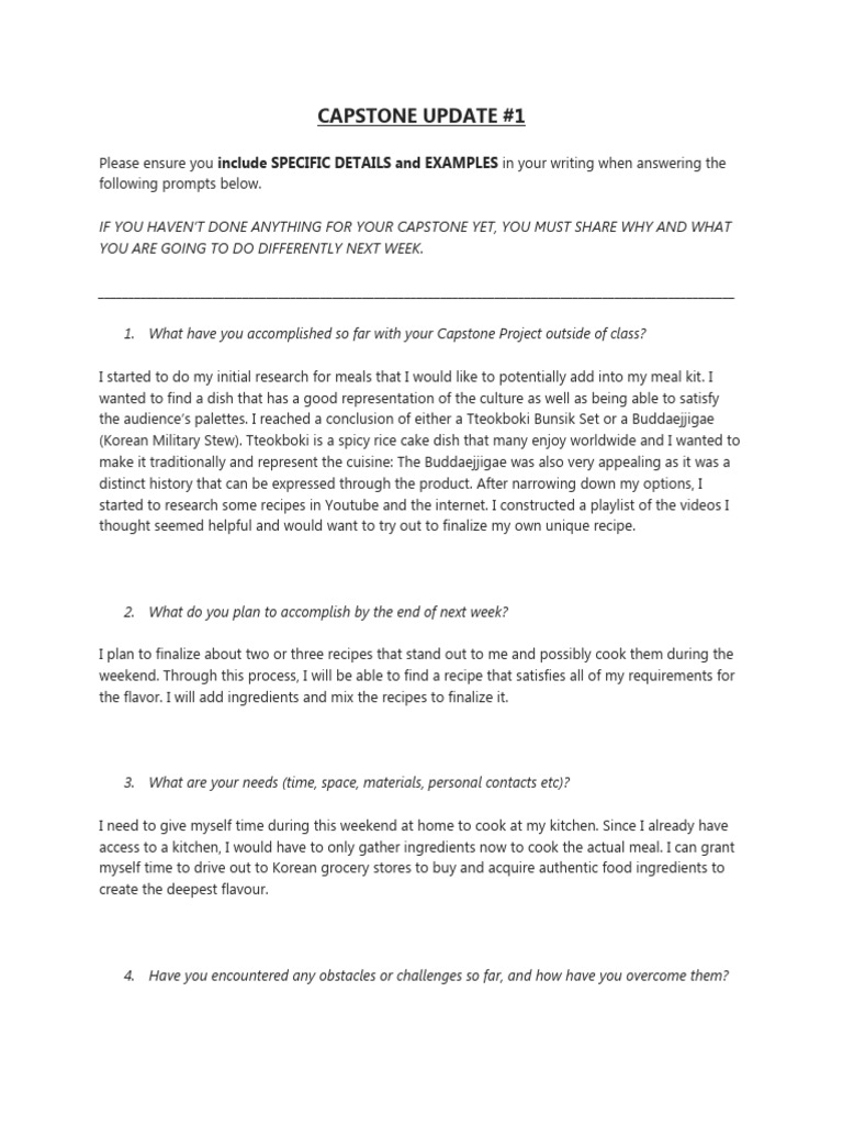 Capstone Update 1 PDF Korean Cuisine Food And Drink Preparation