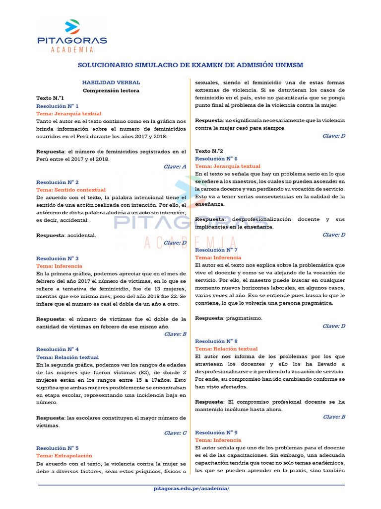 Solucionario Simulacro San Marcos PDF PDF