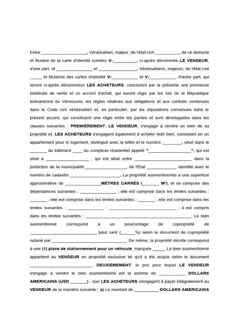 Modèle de Promesse Bilatérale D'achat Et de Vente | PDF