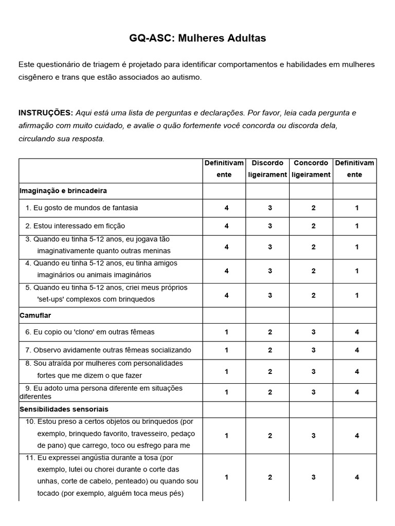 GQ ASC Adulto Mulher | PDF | Espectro do autismo