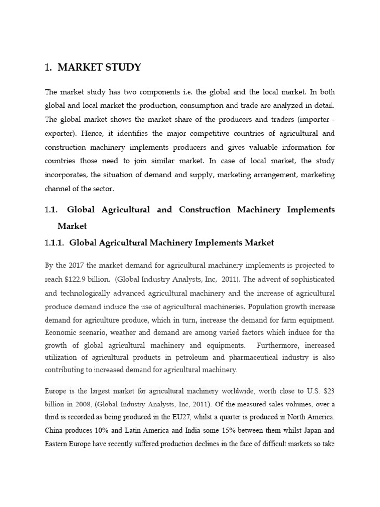 MARKET STUDY for Agricultral and Construction Machinary Draft | PDF