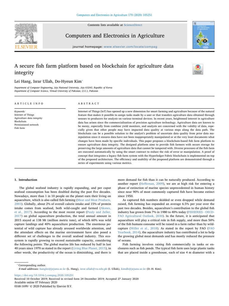 Blockchain for Fish Farm Data Integrity | PDF | Public Key Certificate ...