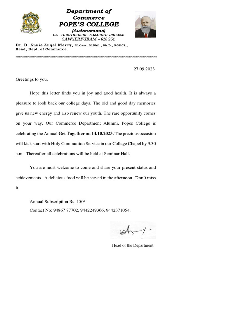 Alumni Invitation Letter 2023 PDF