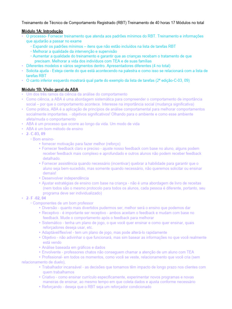 Treinamento RBT para Autismo e ABA | PDF | Comportamento | Behaviorismo