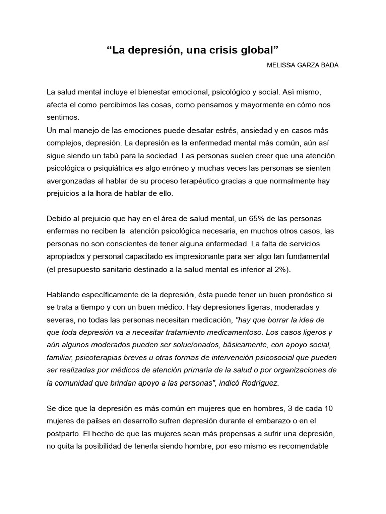 Crisis de Depresión Global y Suicidio | PDF | Depresión (estado de ...