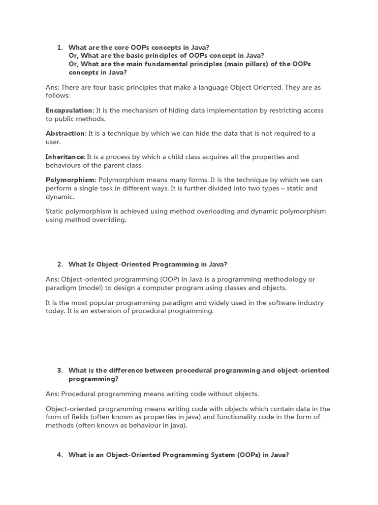 Java oops interview questions pdf