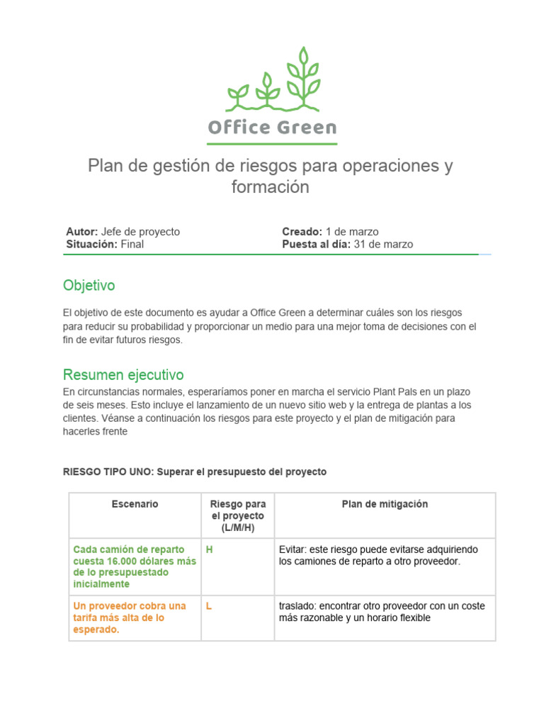 Plan De Gestión De Riesgos Pdf