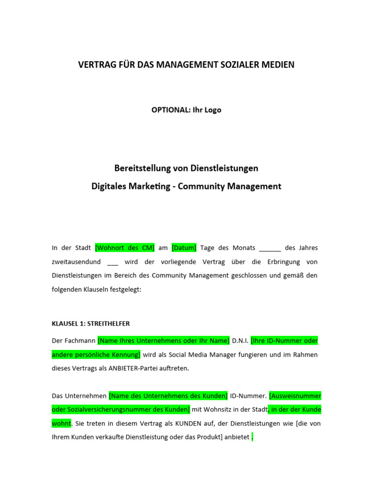 Vertrag Über Die Verwaltung Sozialer Netzwerke | PDF