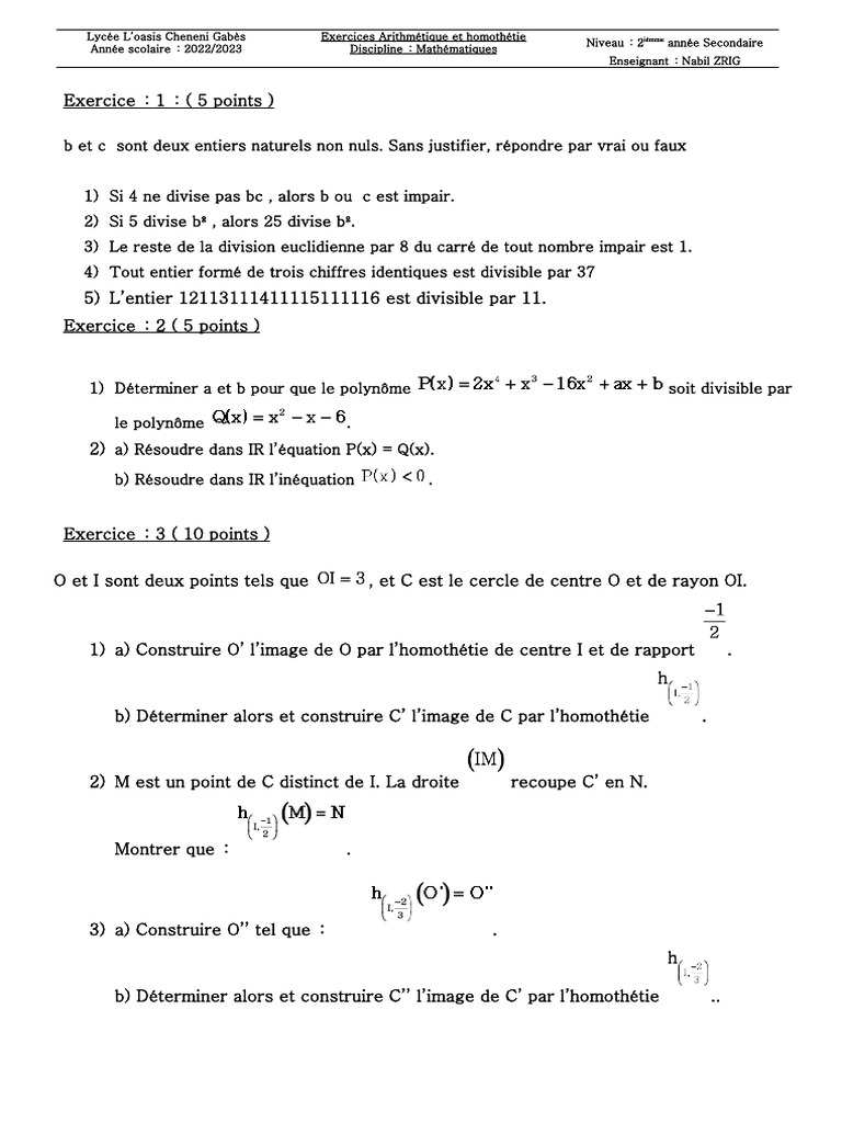 Exercices de Maths Première C PDF | PDF