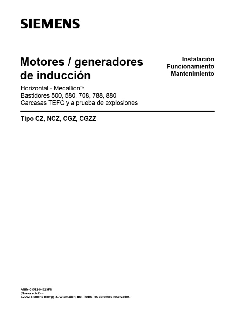 Manual de Motores Siemens 1 HP | PDF | Rodamiento (Mecánico) | Tornillo