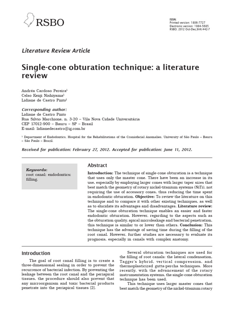 SingleCone Obturation Technique A Literature Review PDF