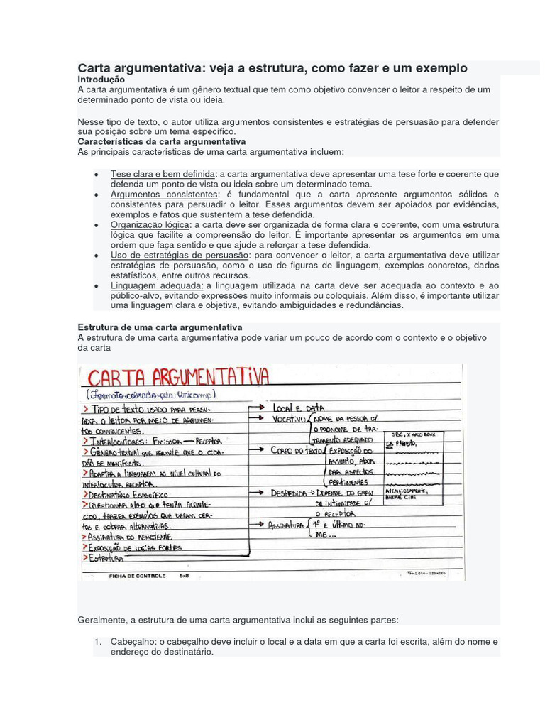 Estrutura e Exemplo de Carta Argumentativa | PDF