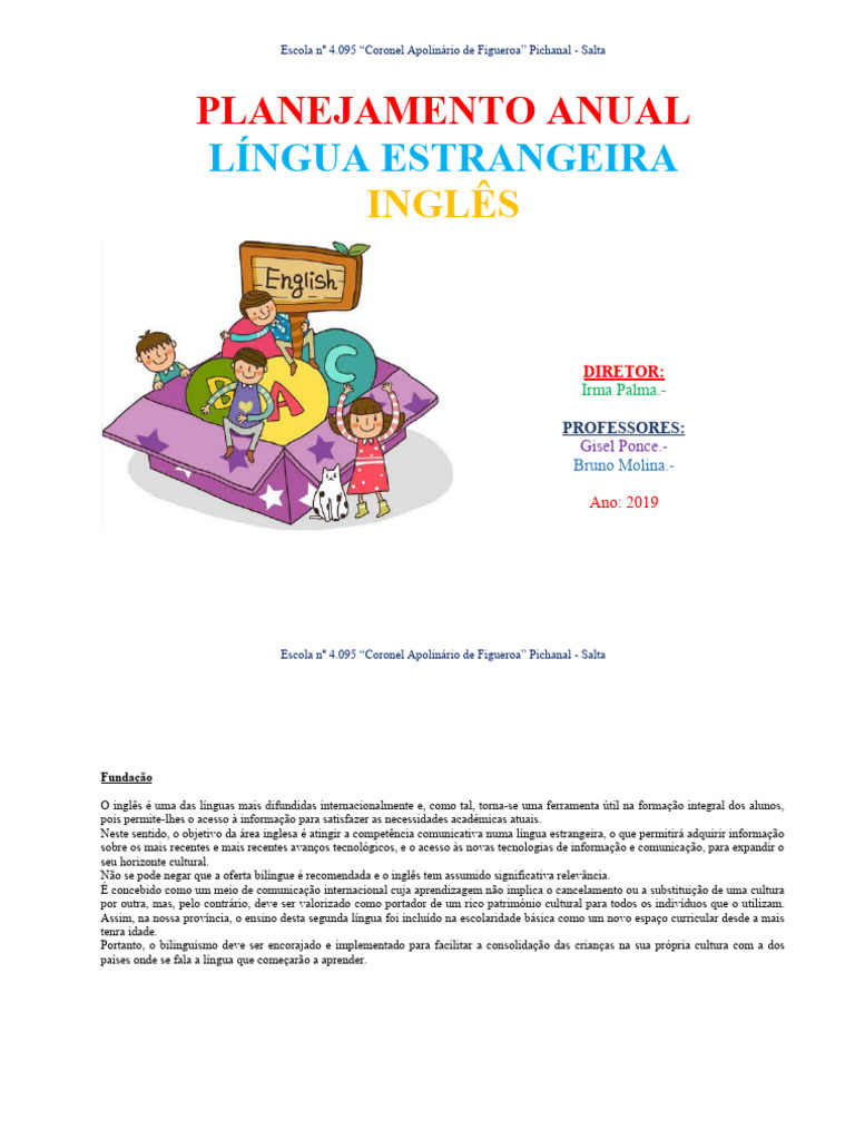 Planejamento Anual de Inglês 2019 | PDF | Comunicação | Multilinguismo